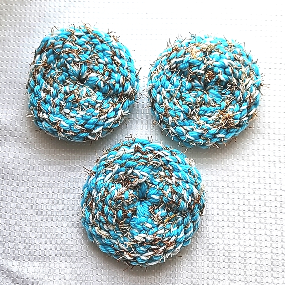 Eco-Friendly Vegetable All Purpose Scrubby Sponge of 3 Blue White Tan